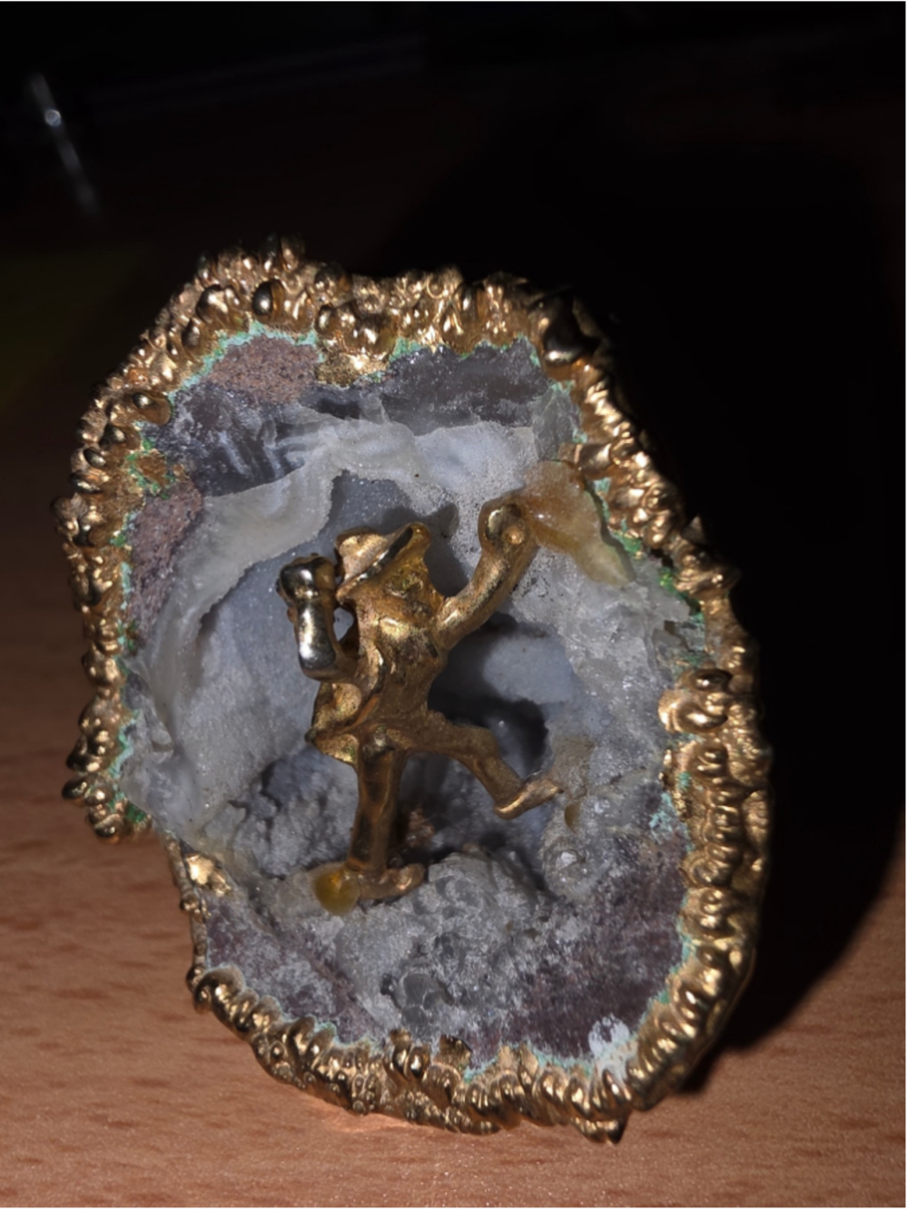 Miniature Gold Miner Geode Diorama Quartz Crystal Cave Figurine 1.75"